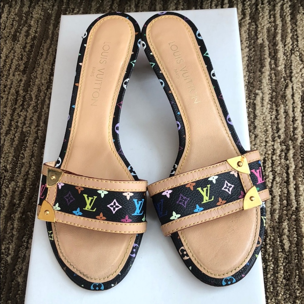 Louis Vuitton Sandals Black Monogram Authentic